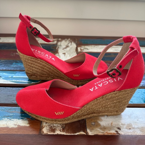 Red Espadrille Wedges with Ankle Strap - Picture 6 of 7